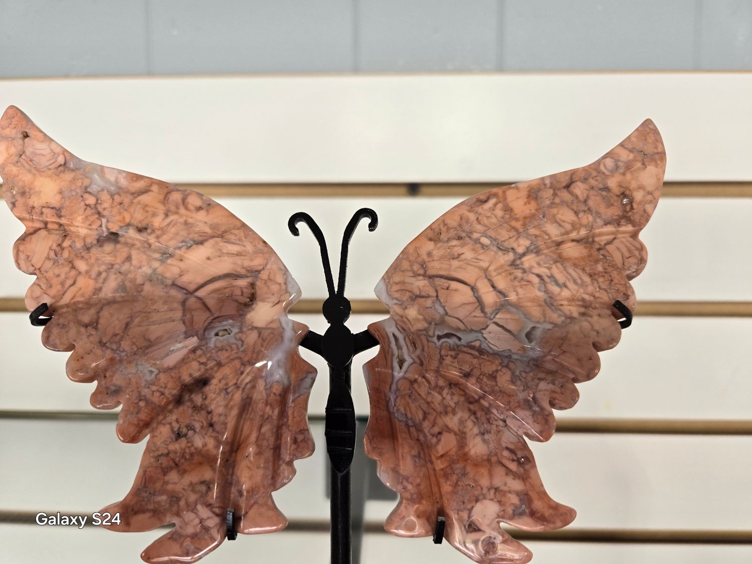 Pink Agate Butterfly w Stand 