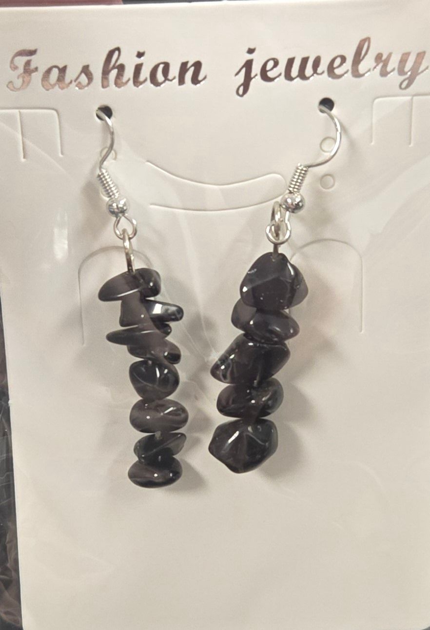 Gemstone Chip Earrings - Obsidian
