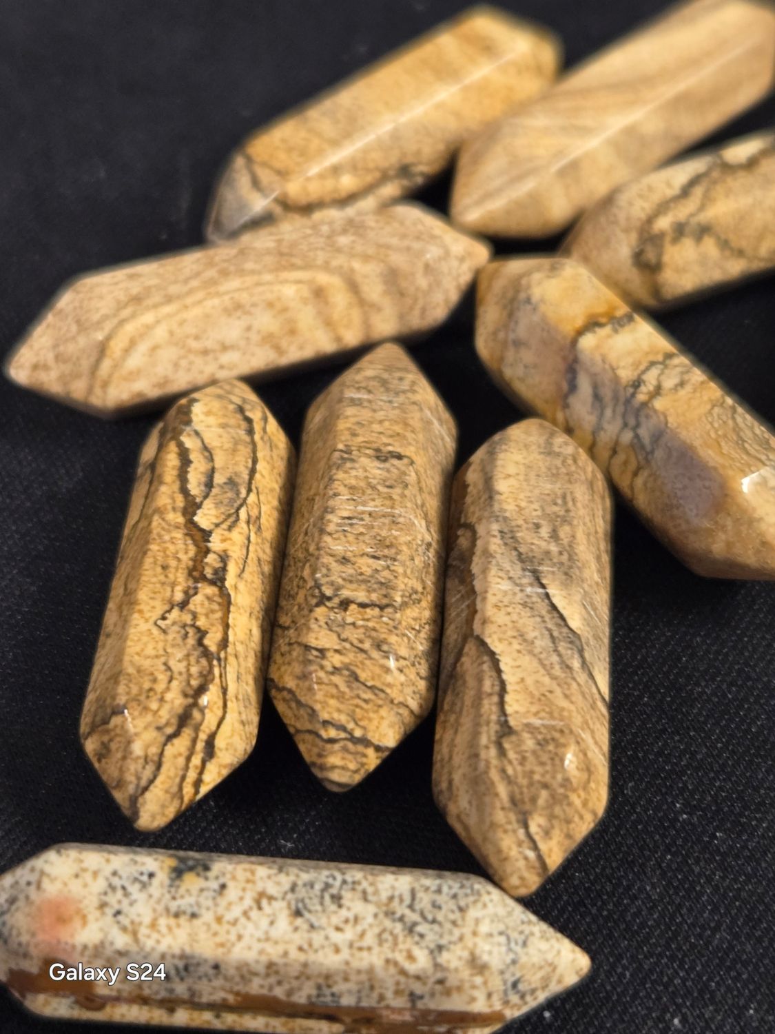 Double Terminated Carved Points - Picture Jasper 
