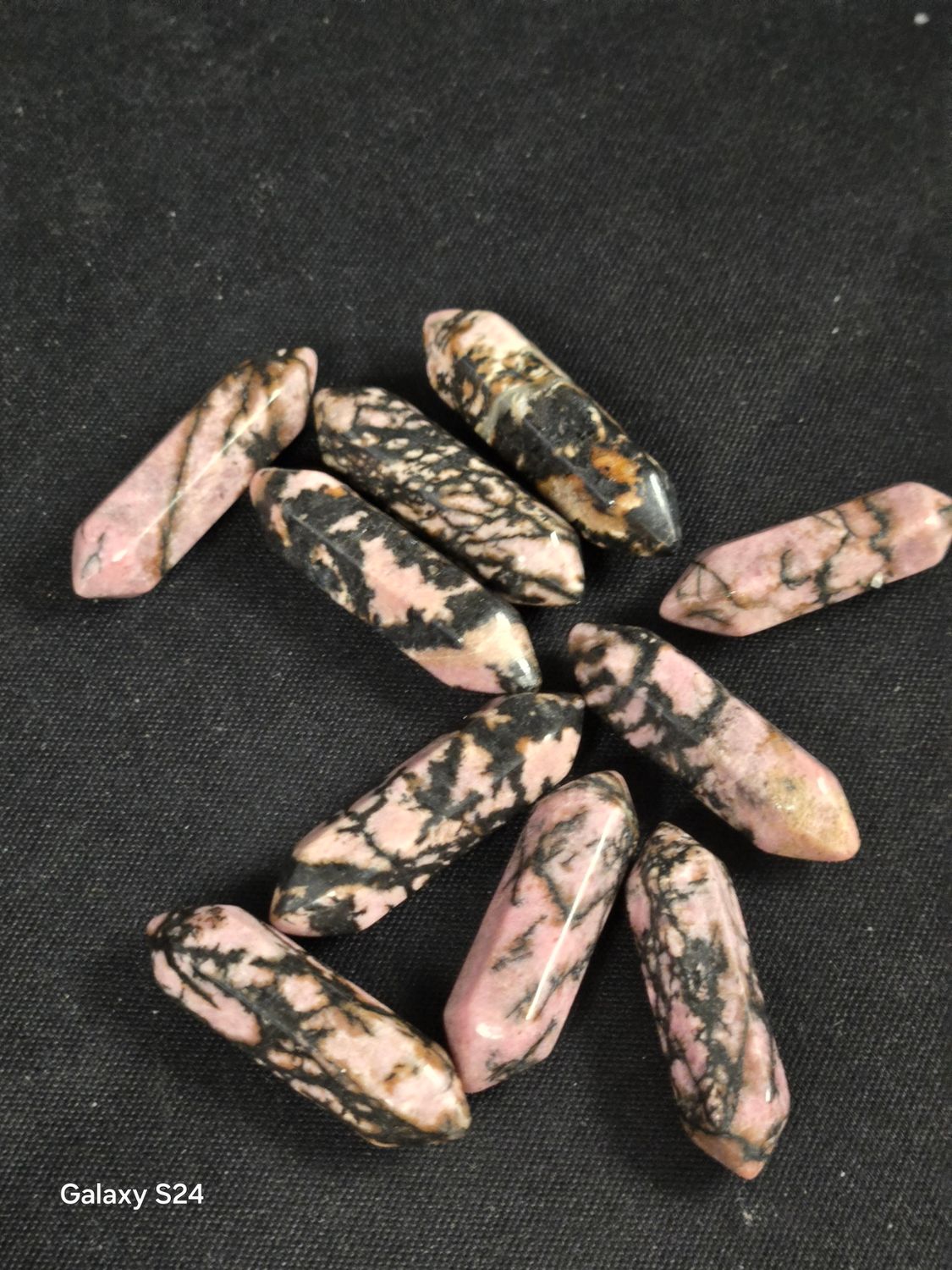 Double Terminated Carved Points -Rhodonite