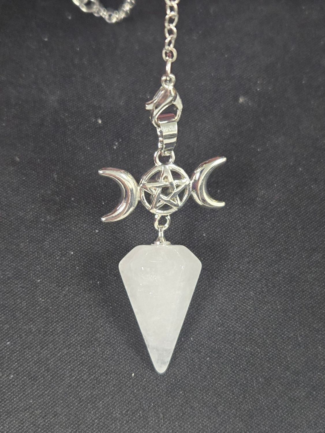 Triple Moon Gemstone Pendulum Snow Quartz 