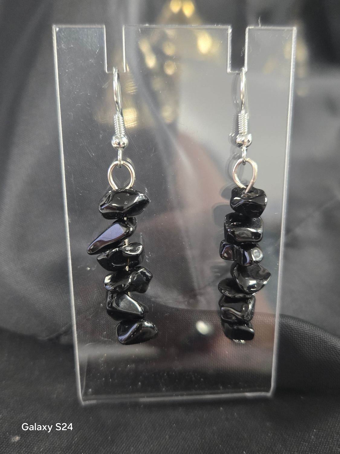 Gemstone Chip Earrings - Obsidian