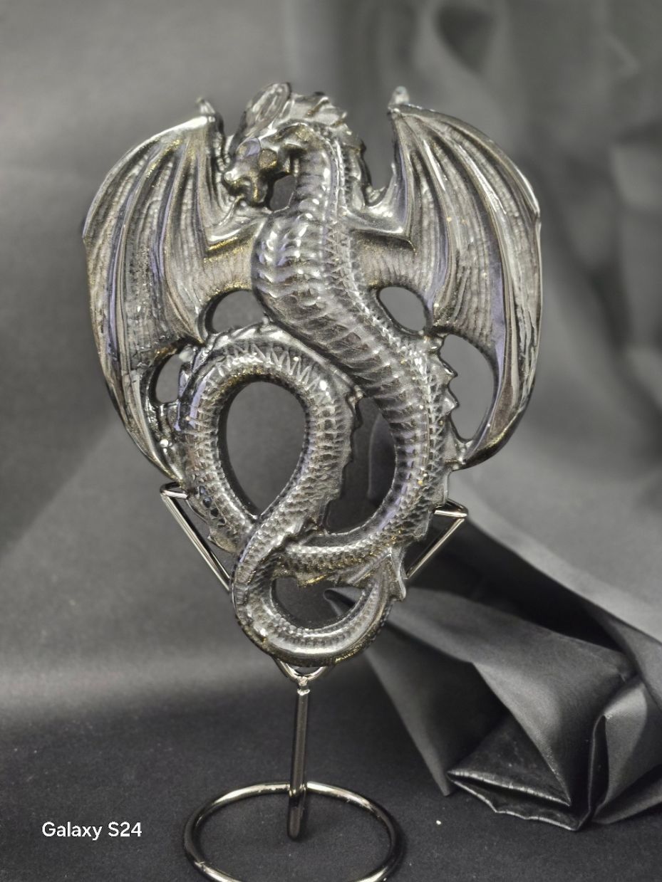 Silver Sheen Obsidian Dragons