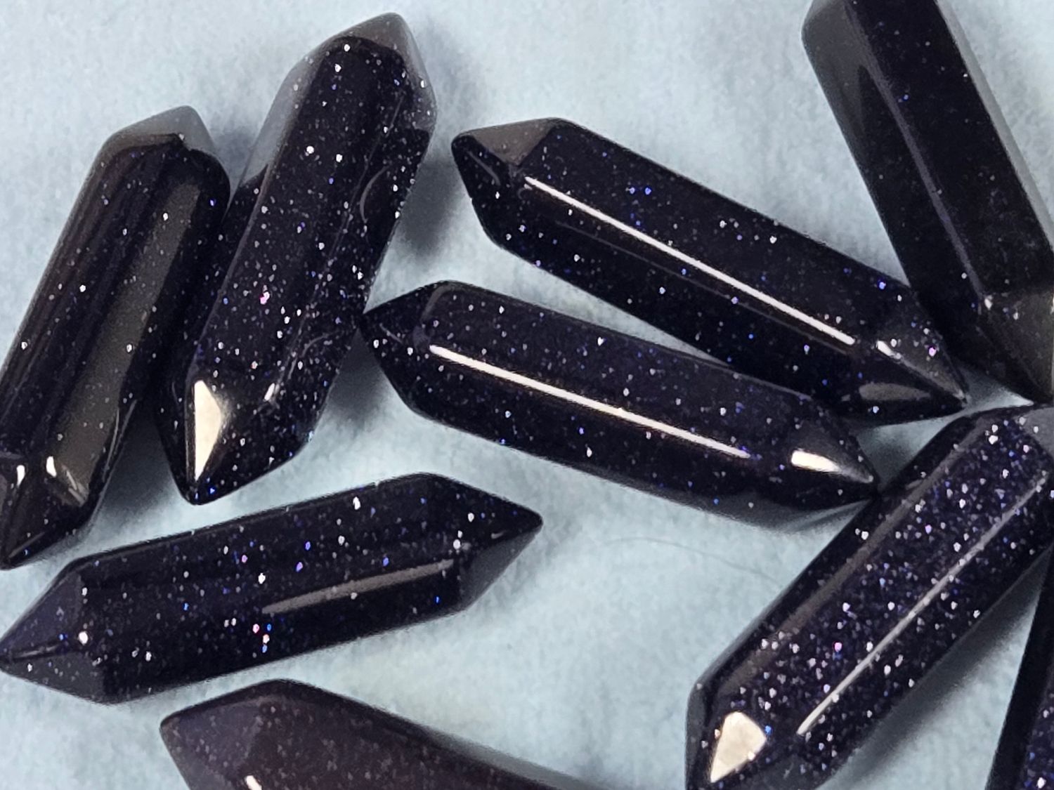 Double Terminated Carved Points - Blue Goldstone