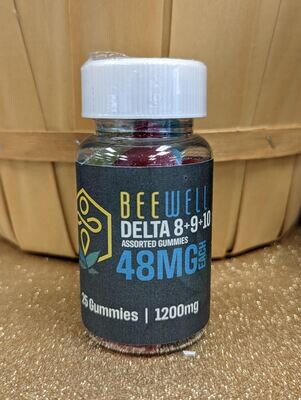 Bee Well CBD D48 Delta Gummies Assorted Flavors 25ct 15mg Delta 10 25mg Delta 8, 8mg Delta 9