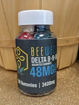 Bee Well CBD D48 Delta Gummies Assorted Flavors 50ct 15mg Delta 10 25mg Delta 8, 8mg Delta 9