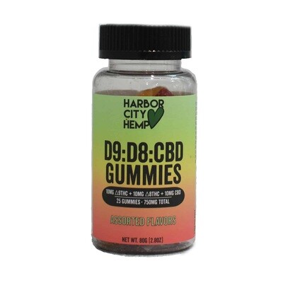 Harbor City Hemp Gummies (Chill) 30mg each 10mg D9 + 10mg D8 + 10mg CBD 25 Pieces Assorted Flavors