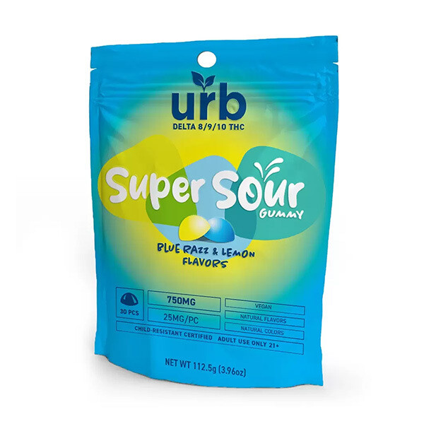 Urb Super Sour Gummies Delta 8 Delta 9 Delta 10 750mg 30ct