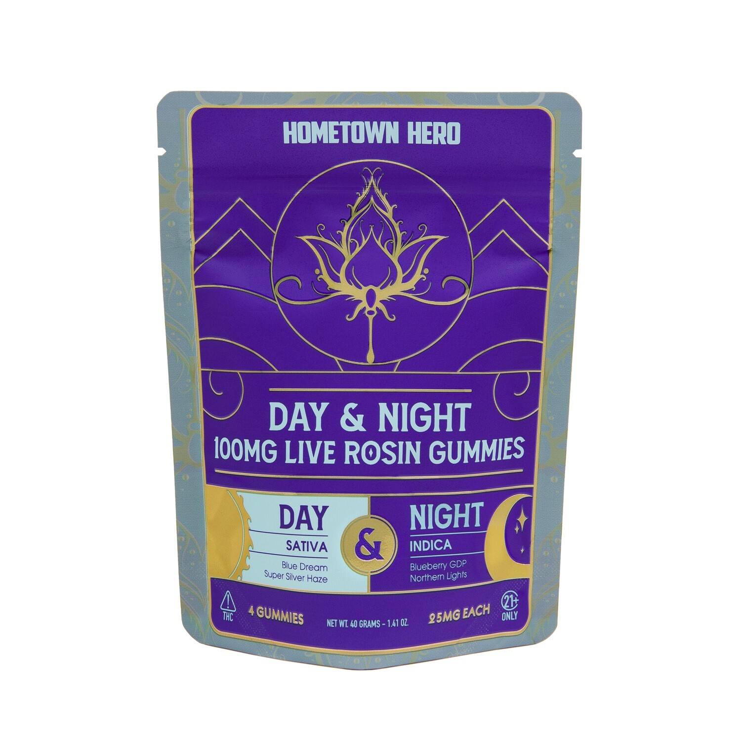 Hometown Hero Live Rosin Day & Night D9 25mg Gummies (4ct)
