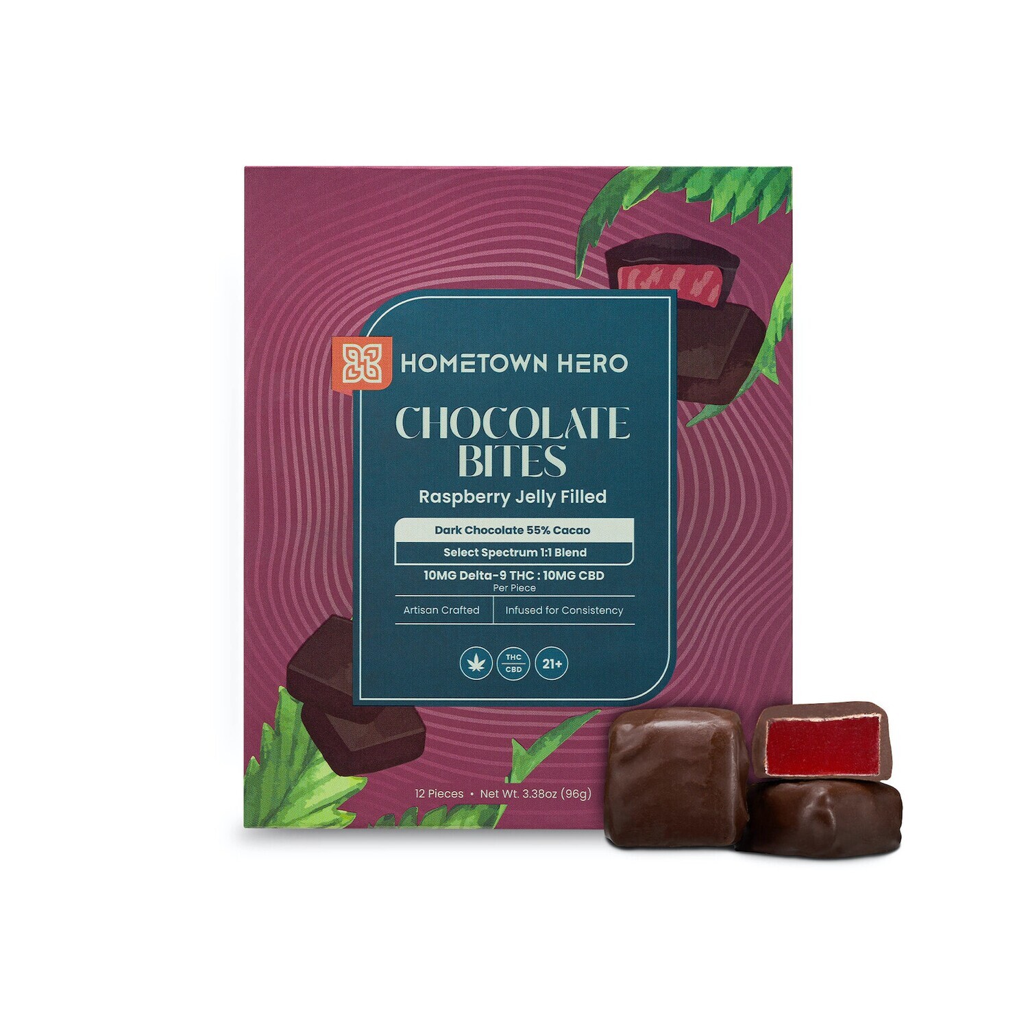 Hometown Hero Raspberry Chocolate Bites 12ct - 20mg 10:10