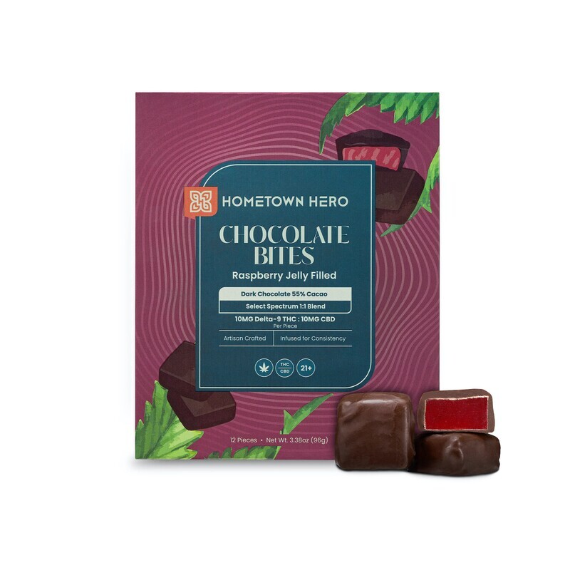 Hometown Hero Raspberry Chocolate Bites 12ct - 20mg 10:10