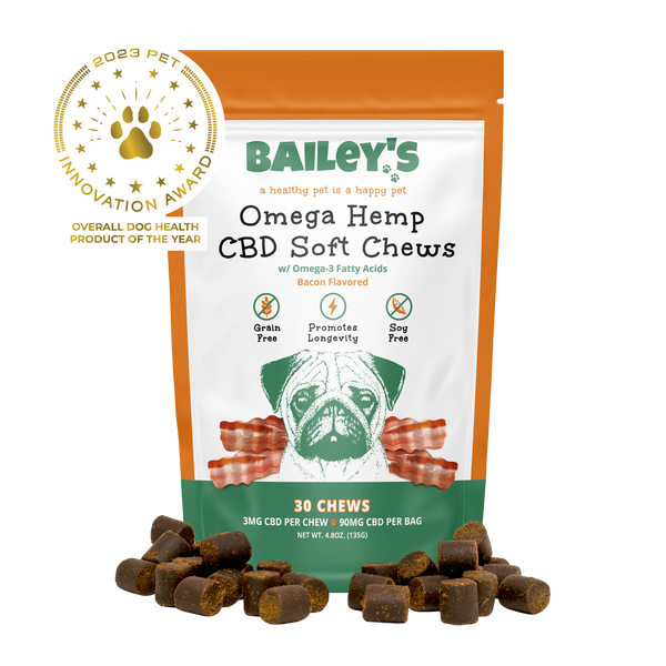 Bailey&#39;s CBD Small/Medium Breed Dog Soft Chews 30ct 90mg, Flavor: Bacon Flavored Omega Hemp