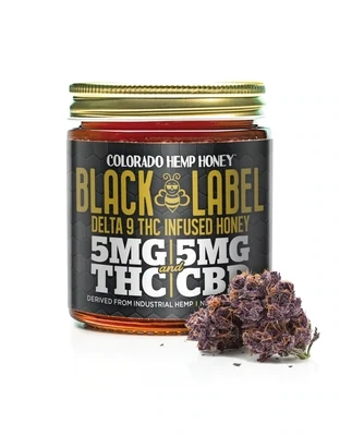 Colorado Hemp Jar Honey Black Label 5mg CBD 5mg Delta 9 6oz.