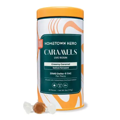 Hometown Hero Live Rosin Caramel 20mg Delta 9 (Canister of 20) Sativa