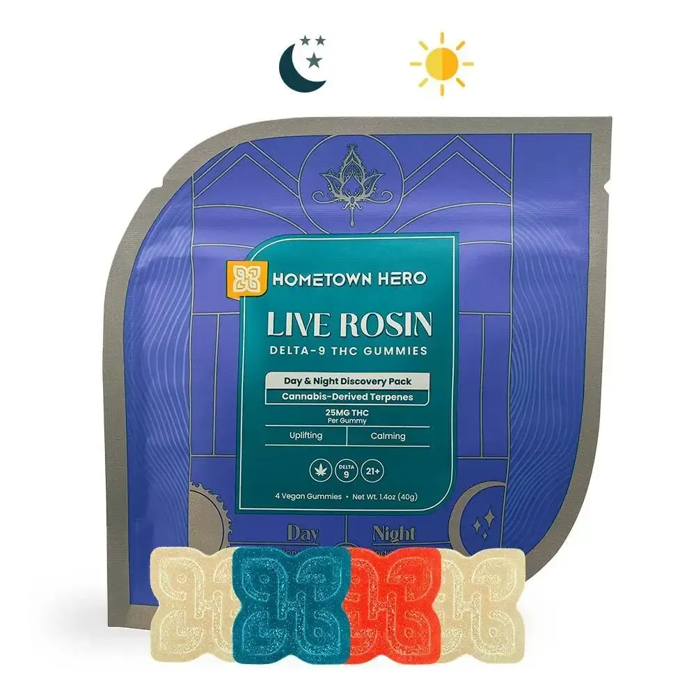 Hometown Hero Live Rosin Day &amp; Night D9 25mg Gummies (4ct)