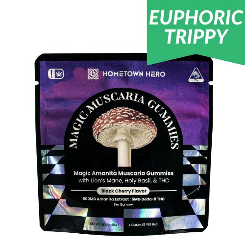 Hometown Hero Magic Muscaria Mushroom Gummies 4ct 2000mg Black Cherry w/ D9