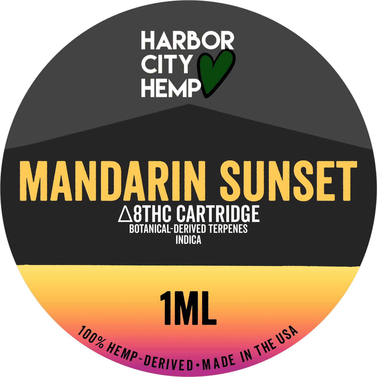 Harbor City Hemp Delta 8 BDT Cartridge 1g Indica, Strain: Mandarin Sunset