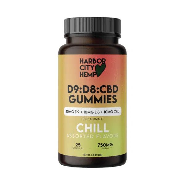 Harbor City Hemp Gummies (Chill) 30mg each 10mg D9 + 10mg D8 + 10mg CBD 25 Pieces Assorted Flavors