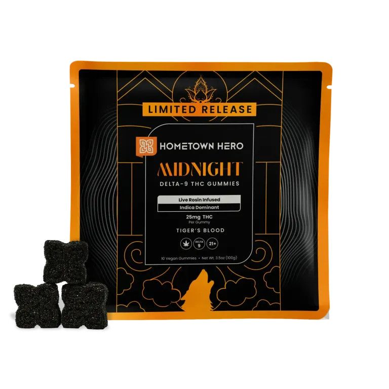 Hometown Hero Live Rosin Delta 9 Gummy 10ct 250mg Tiger&#39;s Blood (Indica Dominant) **LIMITED RELEASE**