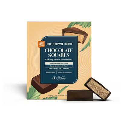 Hometown Hero Chocolate Peanut Butter Squares 10mg D9 5mg CBD 2:1 6pc