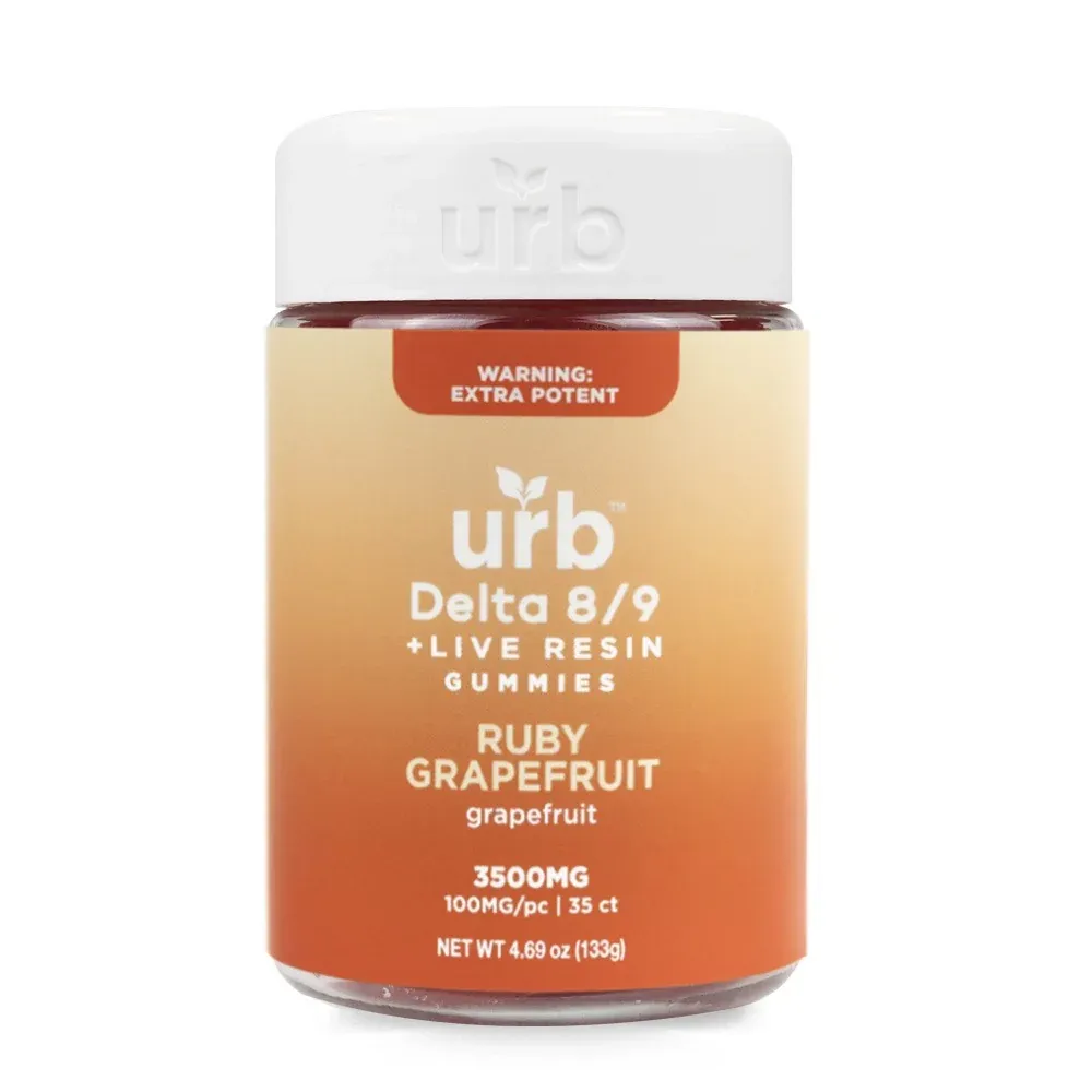Urb Live Resin Gummies (Gummy Getaway Barbados) 3500mg 35ct Delta 8 &amp; 9 Ruby Grapefruit