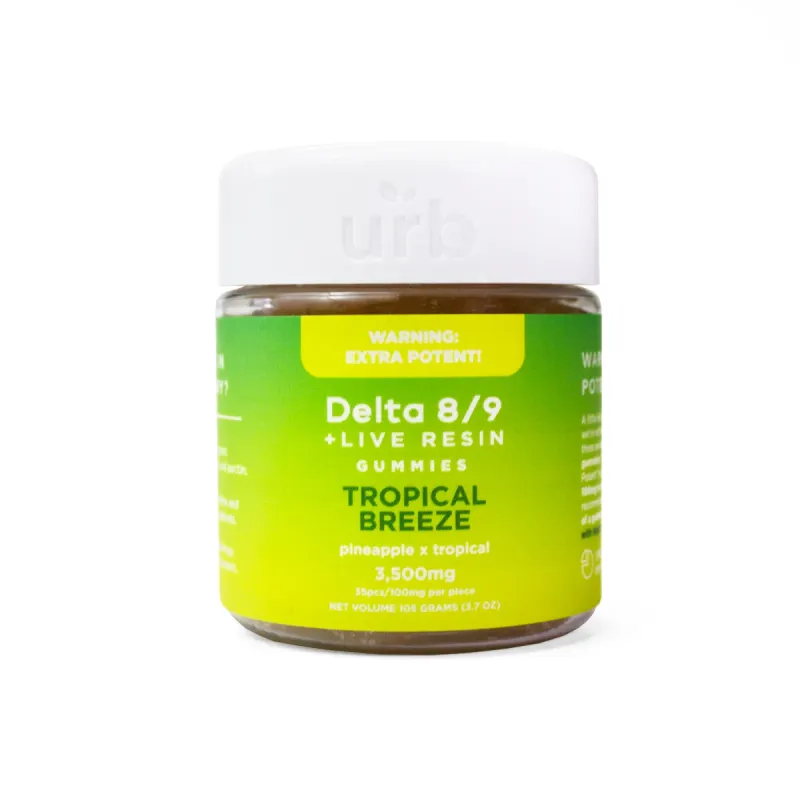 Urb Live Resin Gummies (Gummy Getaway Barbados) 3500mg 35ct Delta 8 &amp; 9 Tropical Breeze