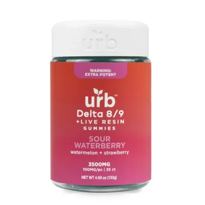 Urb Live Resin Gummies (Gummy Getaway Barbados) 3500mg 35ct Delta 8 &amp; 9 Sour Waterberry