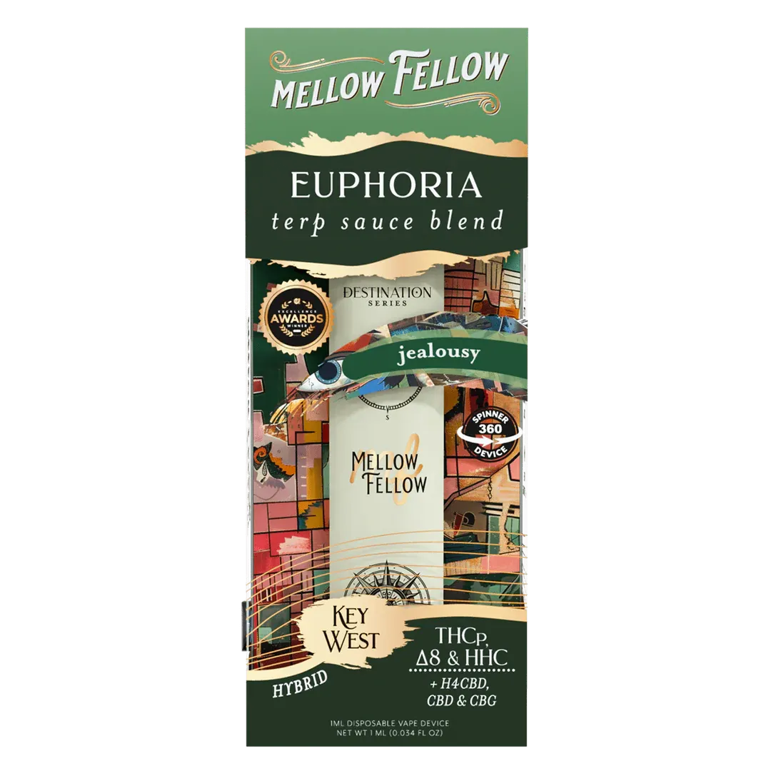 Mellow Fellow Terp Sauce Spinner Disposable 1ml, Strain: Euphoria-Key West-Jealousy (Hybrid)
