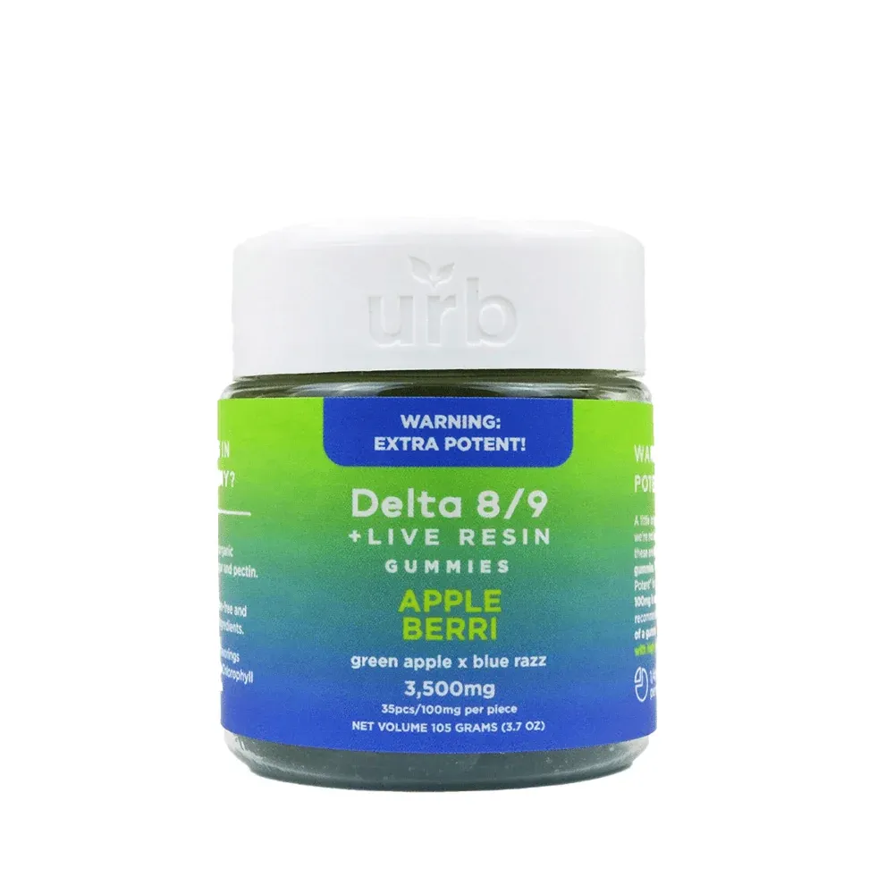 Urb Live Resin Gummies (Gummy Getaway Barbados) 3500mg 35ct Delta 8 &amp; 9, Flavor: Apple Berri