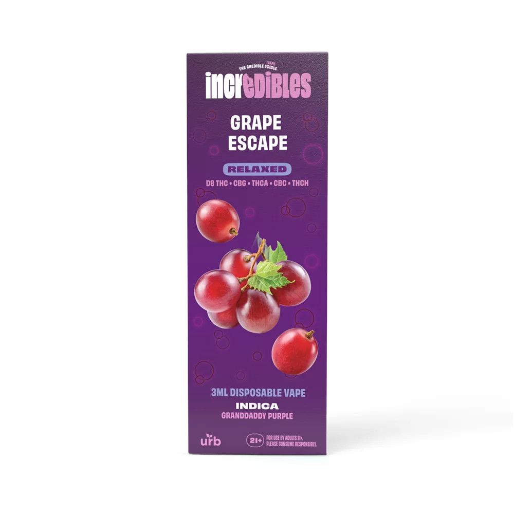 URB Incredibles 3ML Disposable, Flavor: Grape Escape (Relaxed)