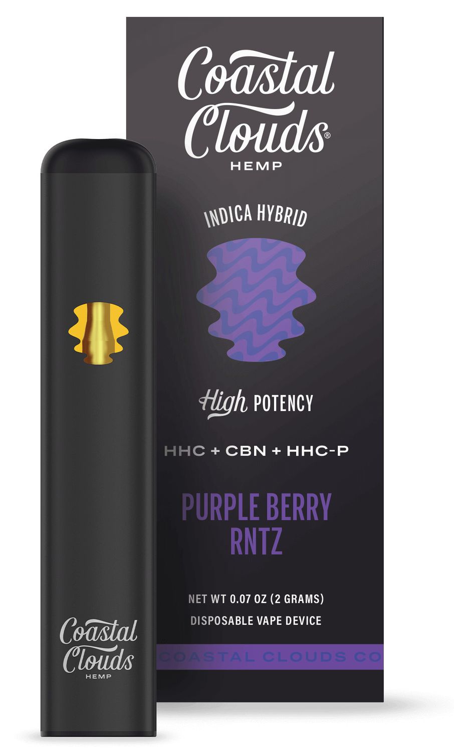 Coastal Clouds High Potency 2gm Disposable HHC + CBN + HHC-P, Flavor: Purple Berry Rntz (Indica Hybrid)