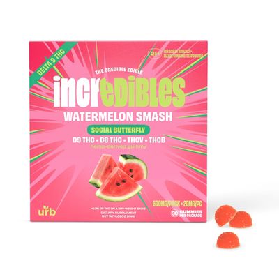 Urb Incredibles 600mg Gummies 30ct 20mg/pc, Flavor: Watermelon Smash (Social Butterfly)