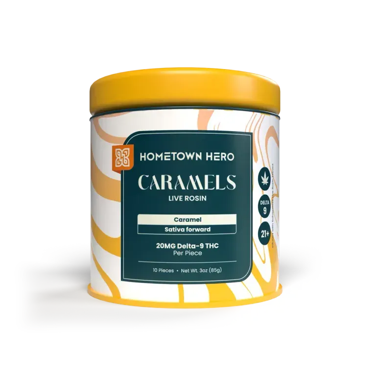 Hometown Hero Live Rosin Caramel 20mg Delta 9 (Canister of 10) Sativa