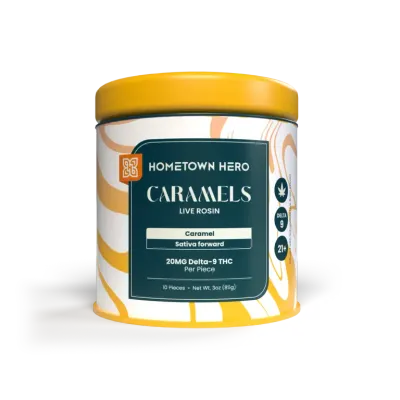 Hometown Hero Live Rosin Caramel 20mg Delta 9 (Canister of 10) Sativa