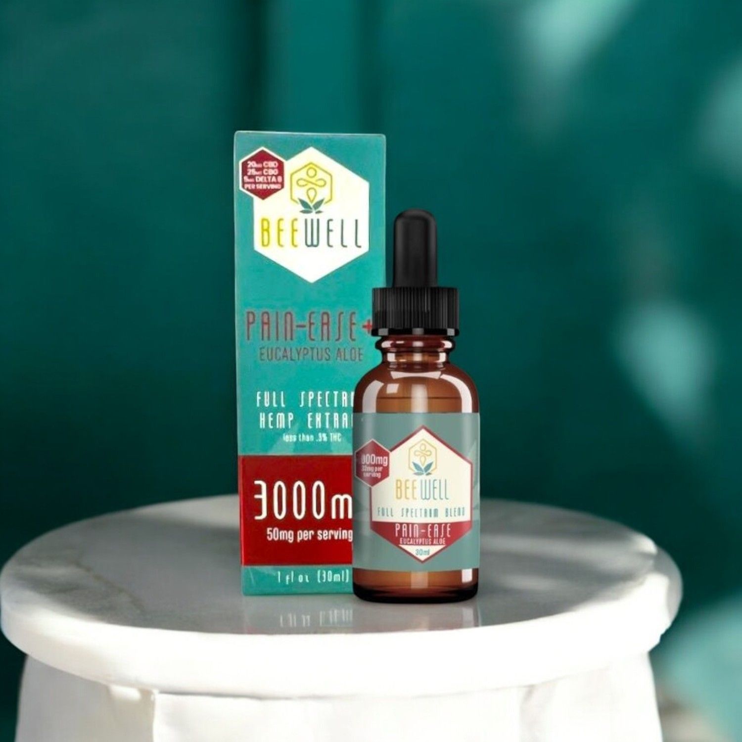 Bee Well CBD Pain Ease + Tincture 3000mg 30ml 20mg CBD, 25mg CBG, 5mg, Delta 8