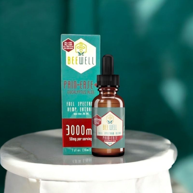 Bee Well CBD Pain Ease + Tincture 3000mg 30ml 20mg CBD, 25mg CBG, 5mg, Delta 8