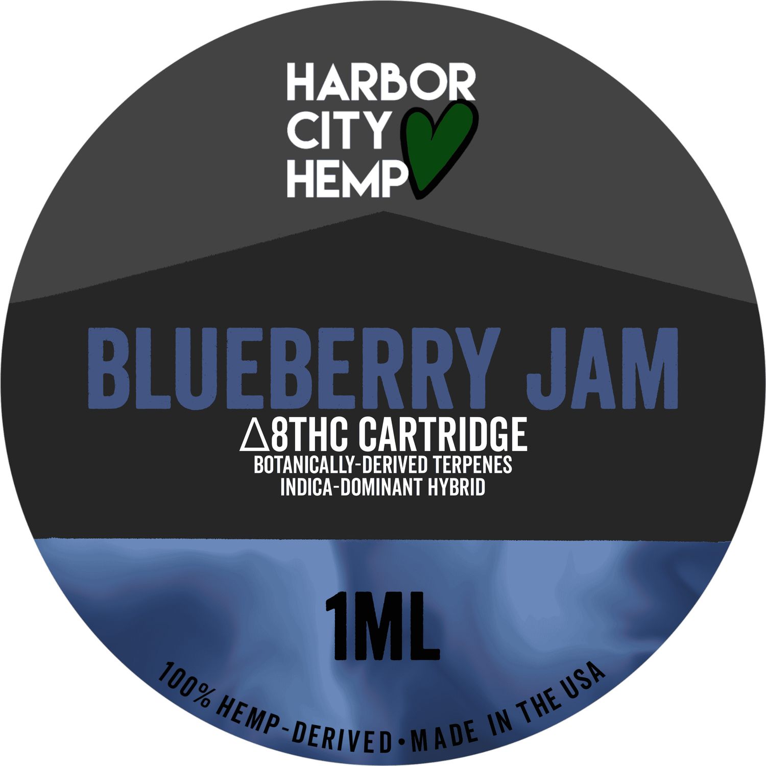 Harbor City Hemp Delta 8 BDT Cartridge 1g Indica Hybrid Blueberry Jam