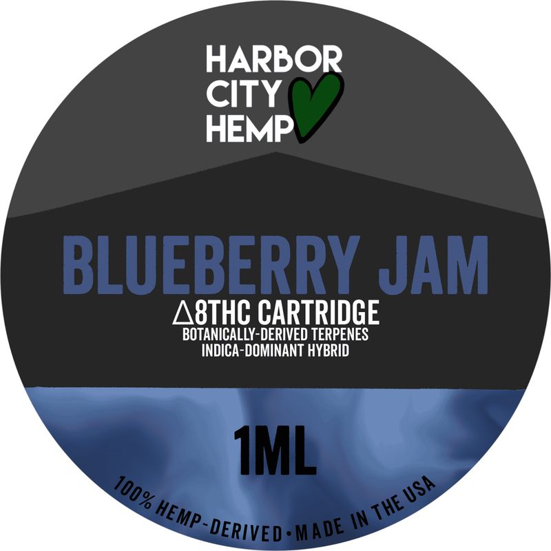 Harbor City Hemp Delta 8 BDT Cartridge 1g Indica Hybrid Blueberry Jam
