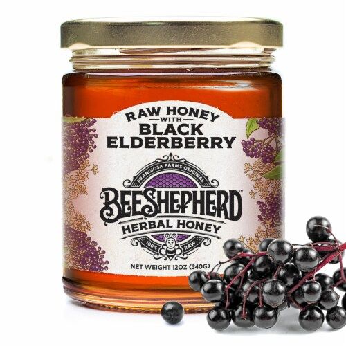 Bee Shepherd Infused Raw Honey 12oz Black Elderberry