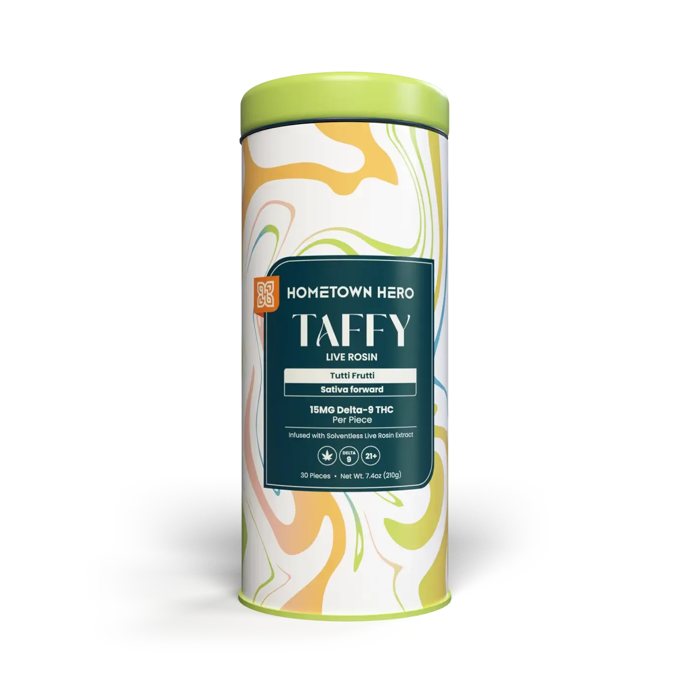 Hometown Hero Live Rosin Taffy 15mg Delta 9 (Canister of 30) Sativa Tutti Frutti