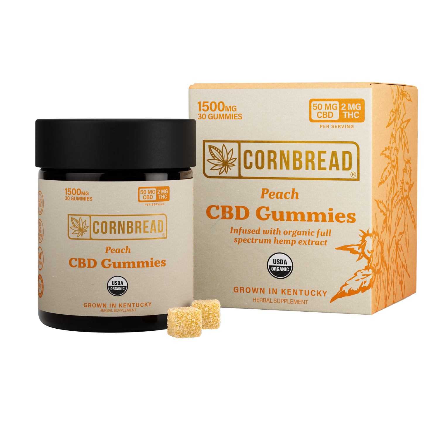 Cornbread Hemp CBD Gummies Peach 2ct 100mg