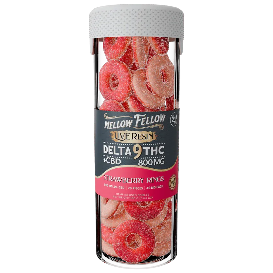 Mellow Fellow Delta 9 Live Resin 800mg CBD/THC Rings 20ct Jar