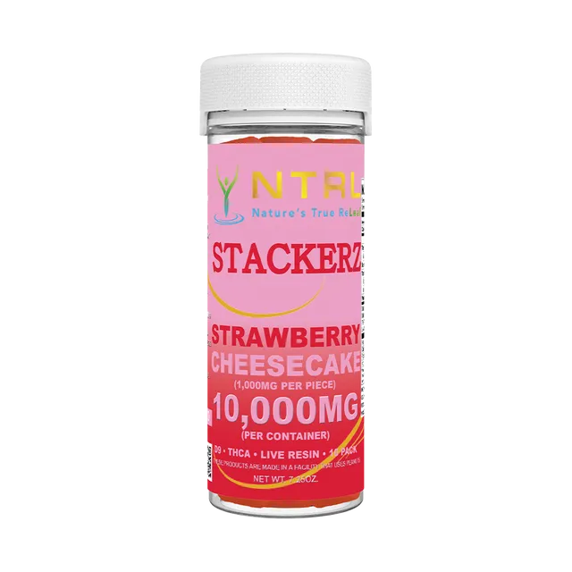 NTRL Stackers Live Resin Gummy 950mg D8 25mg D9 2mg THCA Strawberry Cheesecake 2ct