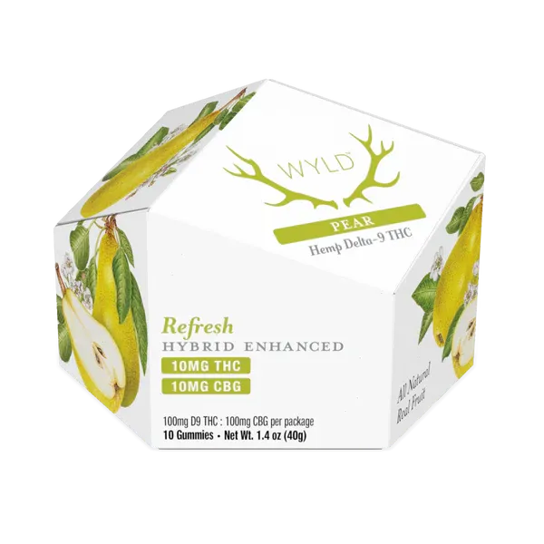WYLD Hemp THC Select Blend Gummies 10ct, Flavor: Pear 1:1 THC:CBG Refresh