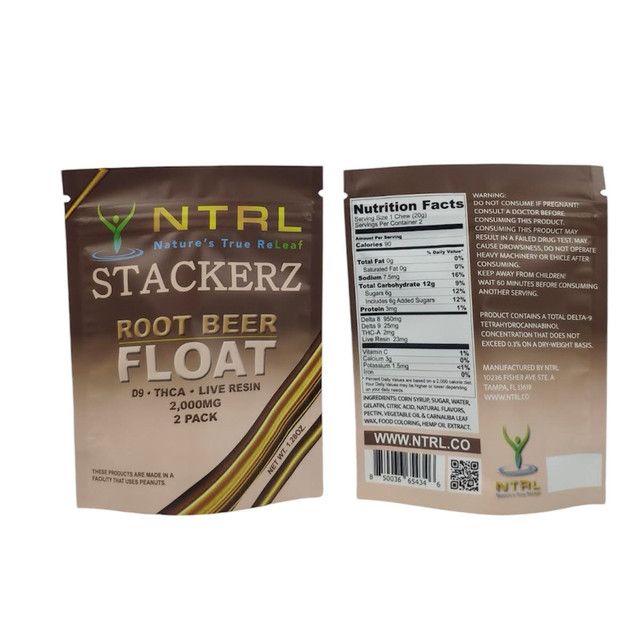 NTRL Stackers Live Resin Gummy 950mg D8 25mg D9 2mg THCA 2ct Root Beer Float