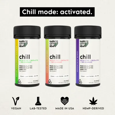 Gomitas Harbor City Hemp Chill 30mg cada una 10mg D9 10mg D8 10mg CBD 25 unidades