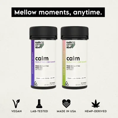 Gomitas Calm de Harbor City Hemp 20mg cada una 10mg D9 10mg CBD 25 unidades