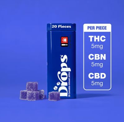 Drops Enhanced CBD Gummy 20ct, Flavor: 100mg CBD 100mg CBN 100mg D9 Deep Relaxation Black Currant Indica