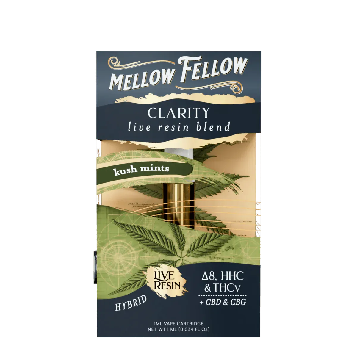 Mellow Fellow Cartridge Live Resin 1ml, Strain: Clarity Kush Mints  Hybrid