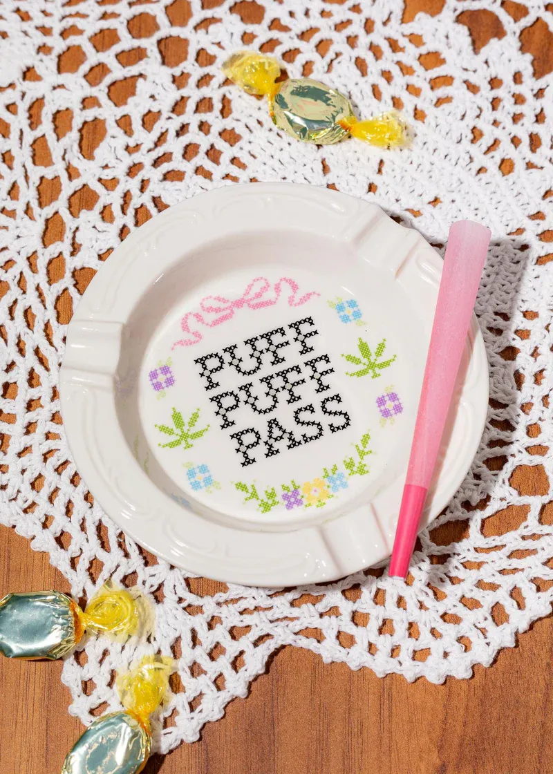 Canna Style Cross Stitch Ashtray